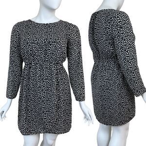 J Crew Women Size 14 Black White Heart Novelty Faux Wrap Pullover Mini Dress